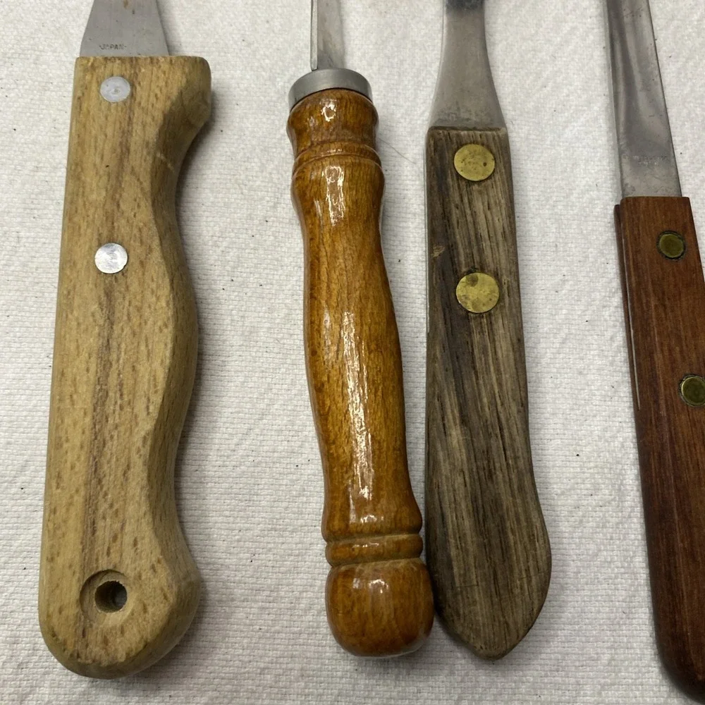 Lot Of 6 Vintage Meat Forks Japan Taiwan Stainless Steel Wooden Handle